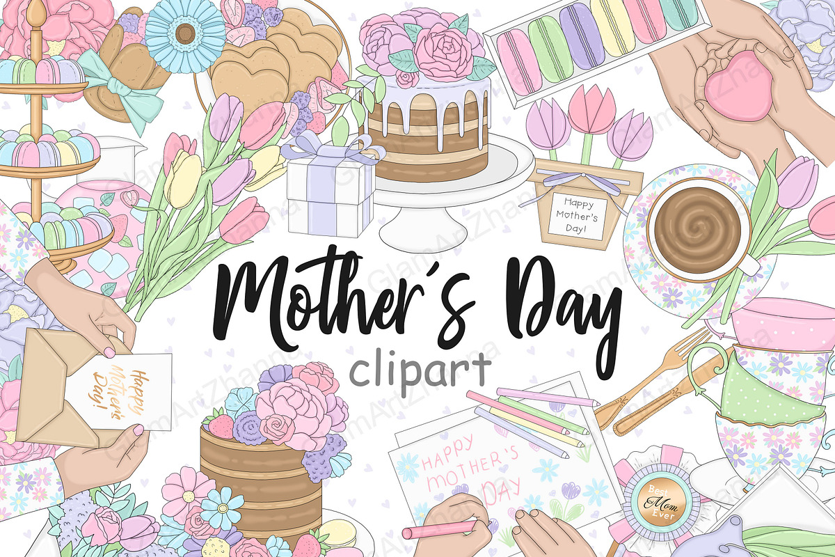 Mother's Day Pastel Clipart, an Illustration by GlamArtZhanna (Photo 1 of 5)
