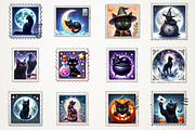 Halloween Black Cat Postage Stamp, an Illustration by RobertsArt (Thumbnail 2 of 4)