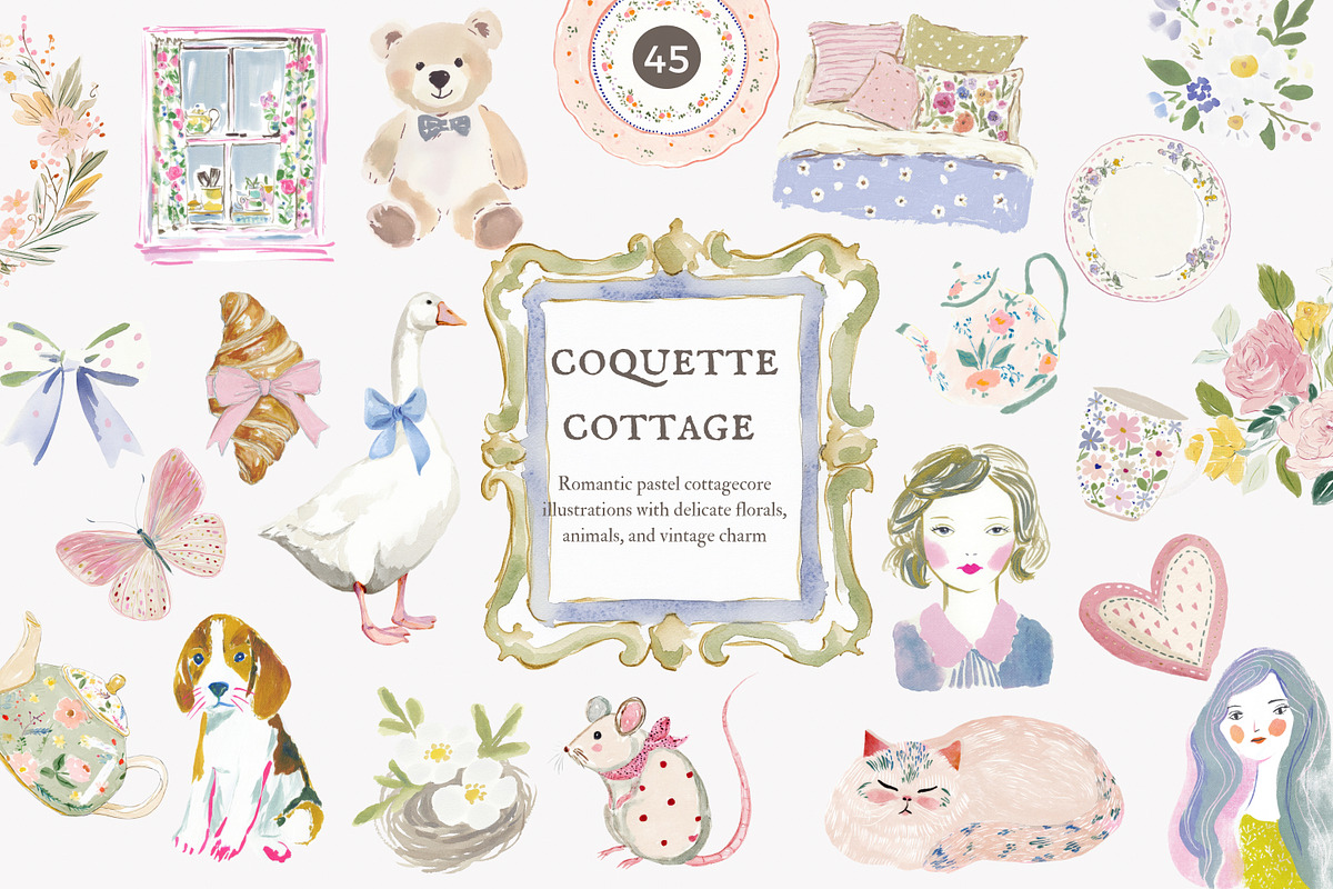 Coquette cottage clipart set, a Decorative Illustration by Patishop Art (Photo 1 of 9)