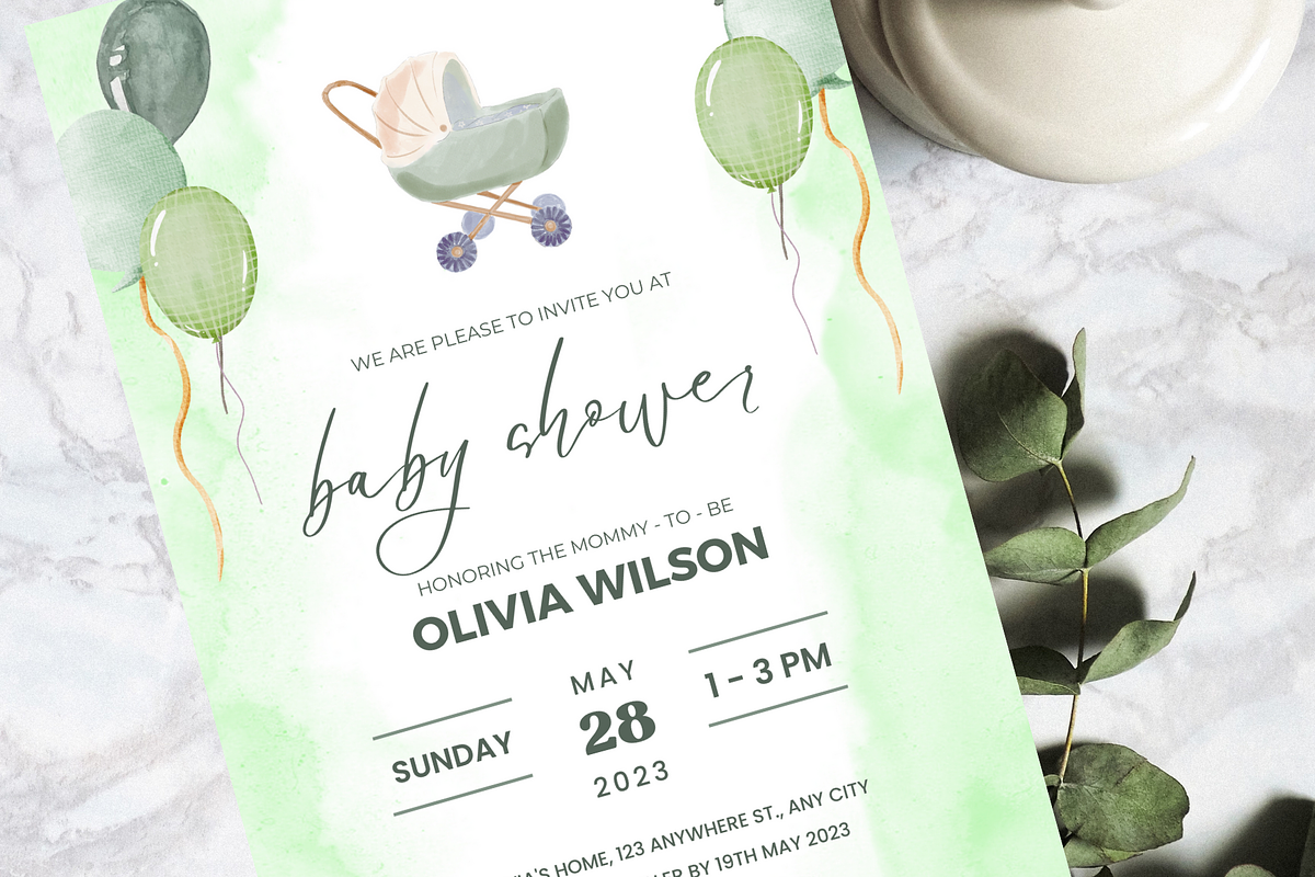 Green Baby Shower Invitation Card, an Invitation Template by TheSimplySereneShop (Photo 11 of 11)