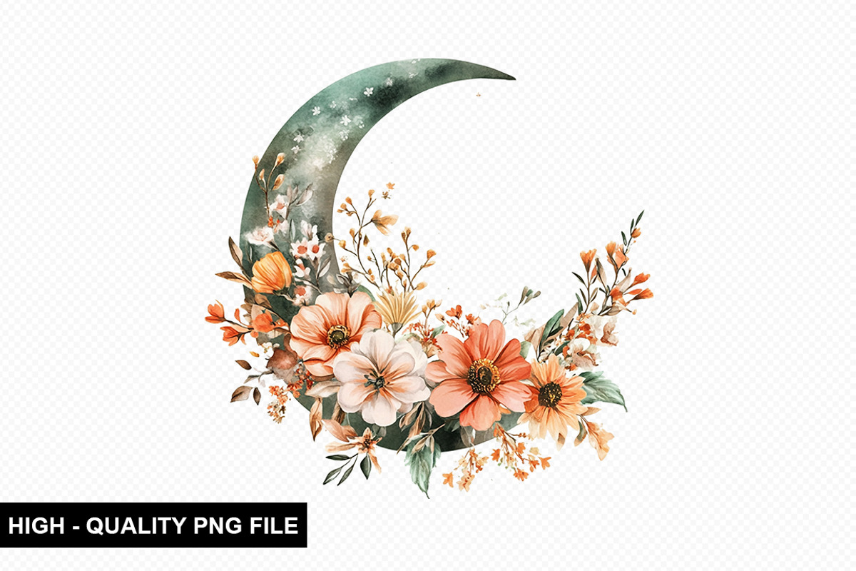 Floral Moon Clipart Design Bundle, an Illustration by crative8112 (Photo 5 of 10)