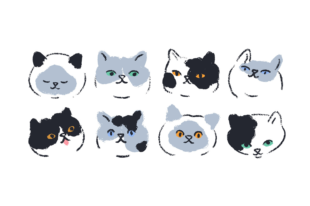 Cute doodle cat, kitty faces set, an Animal Illustration by Good Studio (Photo 3 of 4)