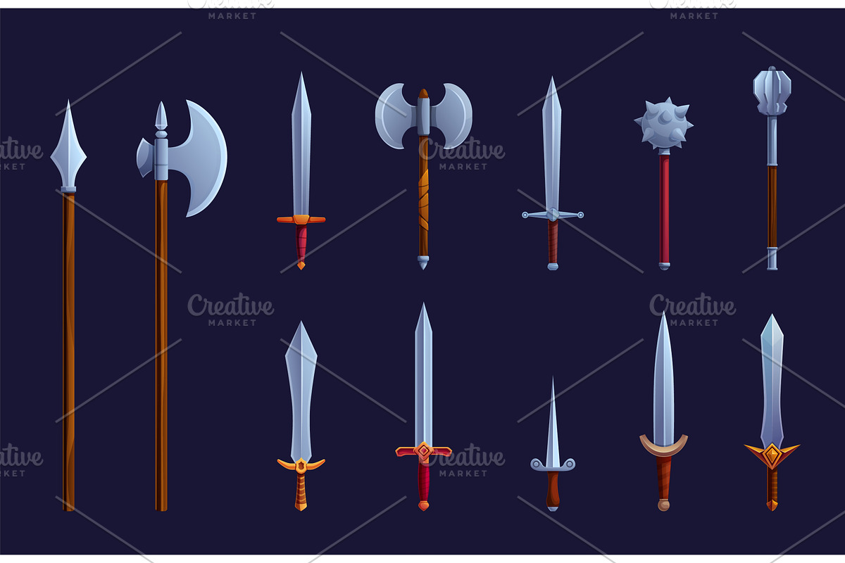 Medieval cartoon weapon. Ancient, an Illustration by Valerie Bodnar