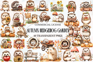 Cute Autumn Hedgehog Garden Clipart, an Illustration by Designworld