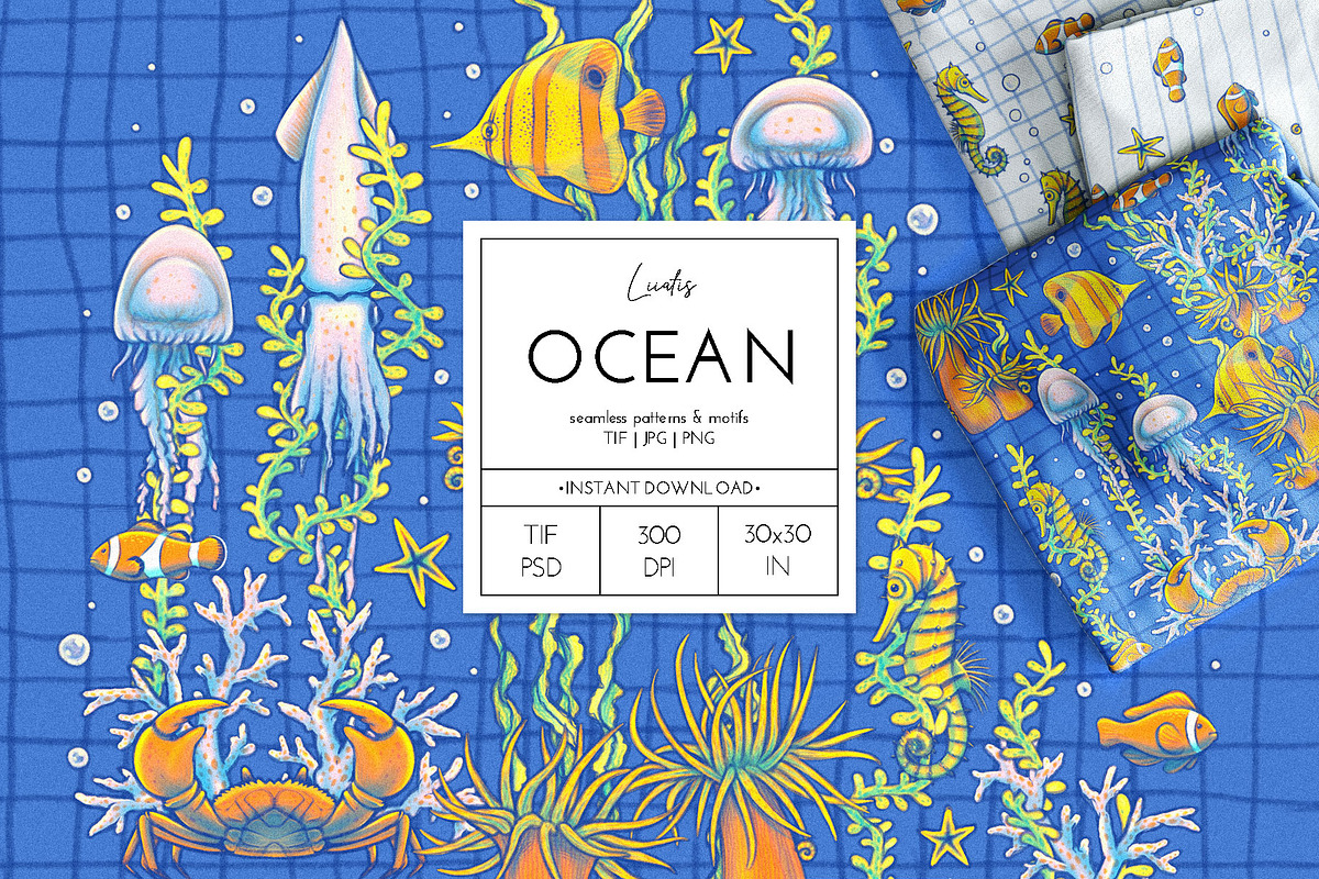 OCEAN Patterns & Clipart, a Decorative Illustration by Liiafis (Photo 1 of 15)