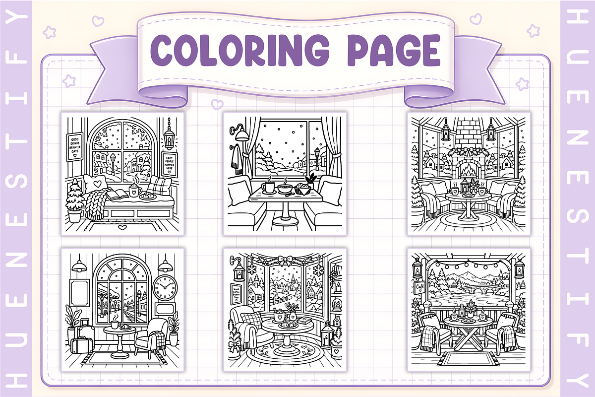 Winter Café Moments Coloring Book, a Seasonal Illustration by HueNestify (Photo 2 of 4)