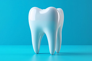 White tooth on blue background, a Health & Medical Photo by MistyDay