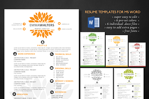 2 In 1 Flower Word Resume Template