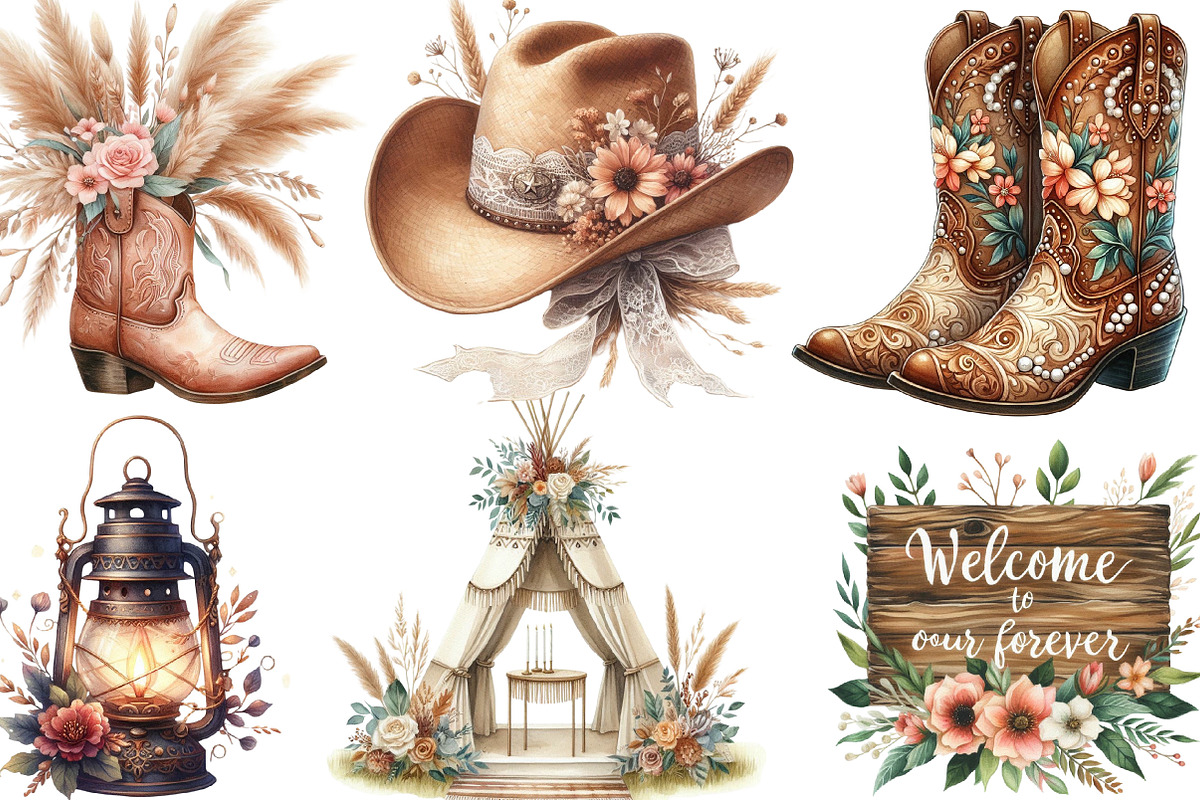 Western Boho Wedding Clipart, an Illustration by Designking (Photo 2 of 4)