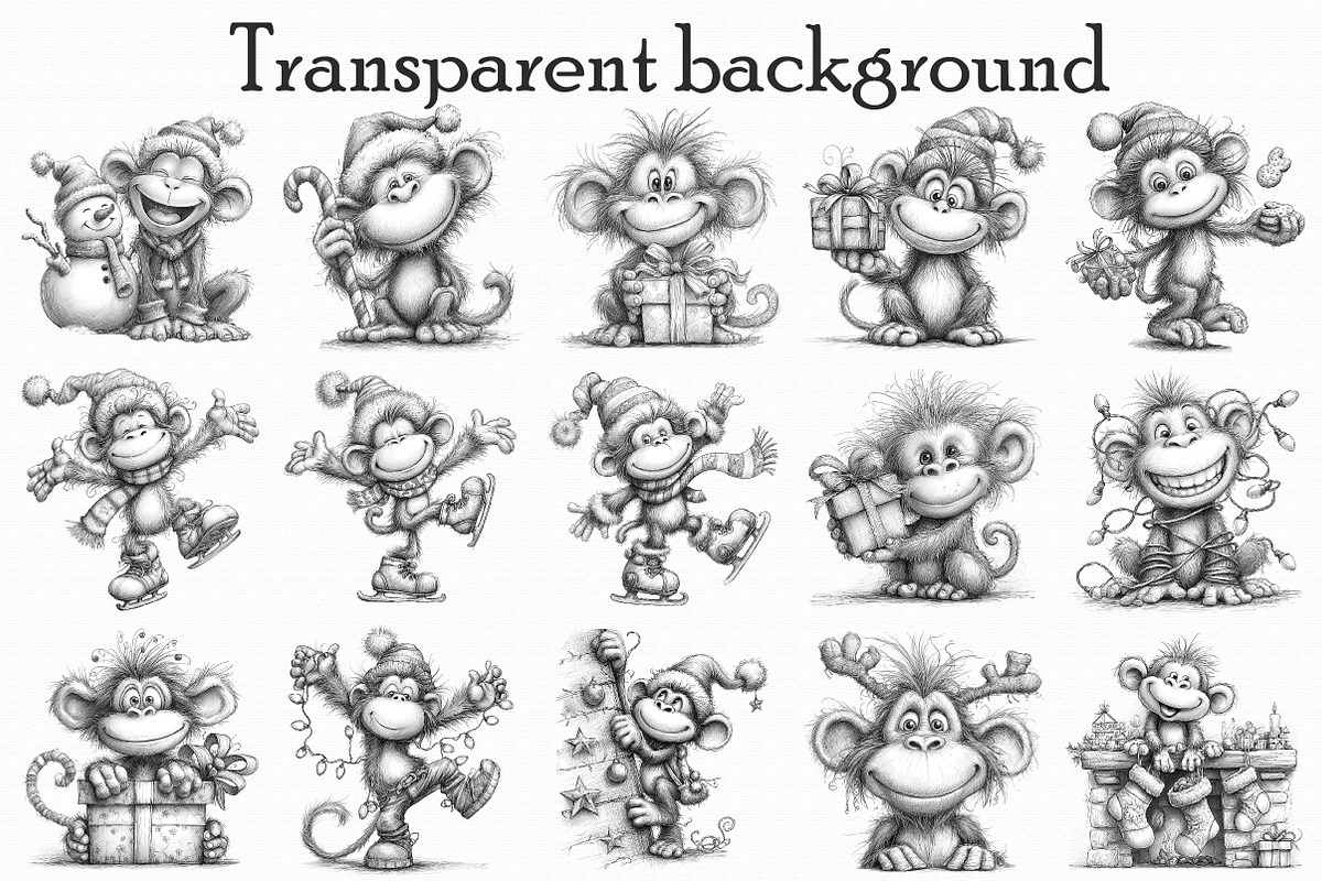 Christmas Monkey Sketch Art Clipart, an Illustration by Libby Wishes (Photo 4 of 7)