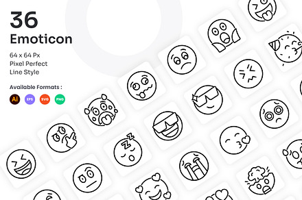 Emoticon Icons Set - Line, an Outline Icon by Kmg Design