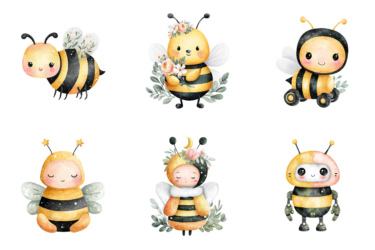 Cute Bee Clipart, an Illustration by Design Market (Photo 4 of 4)
