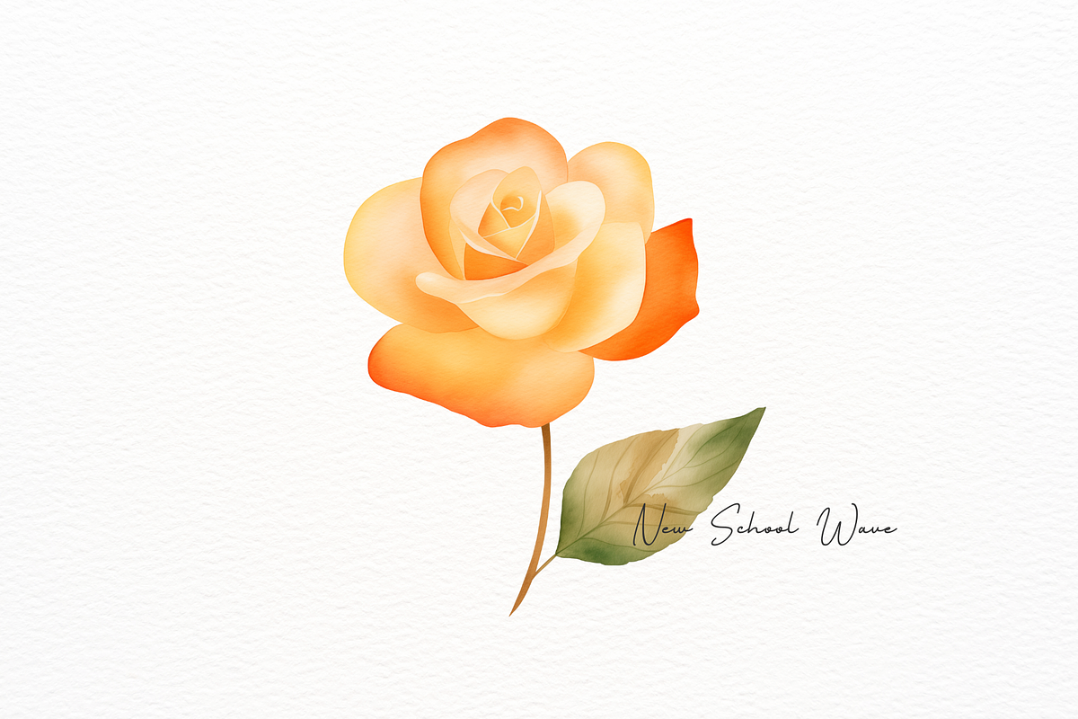 Orange Flower and Leaf Watercolor, a Decorative Illustration by New-School-Wave (Photo 2 of 5)