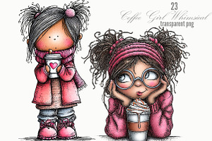 Enjoy Coffee Girl Whimsical Clipart, a Seasonal Illustration by Designking