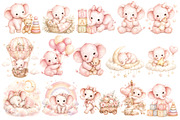 Pink Baby Elephant Clipart, an Animal Illustration by Villa 11 Estudio (Thumbnail 2 of 9)
