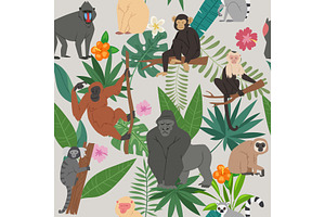 Monkeys And Tropical Leaves And