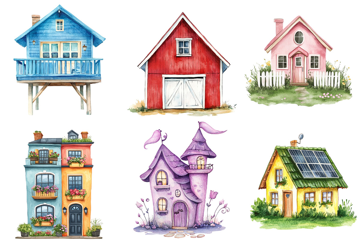 Watercolor House Clipart, an Illustration by Watercolor design (Photo 2 of 4)