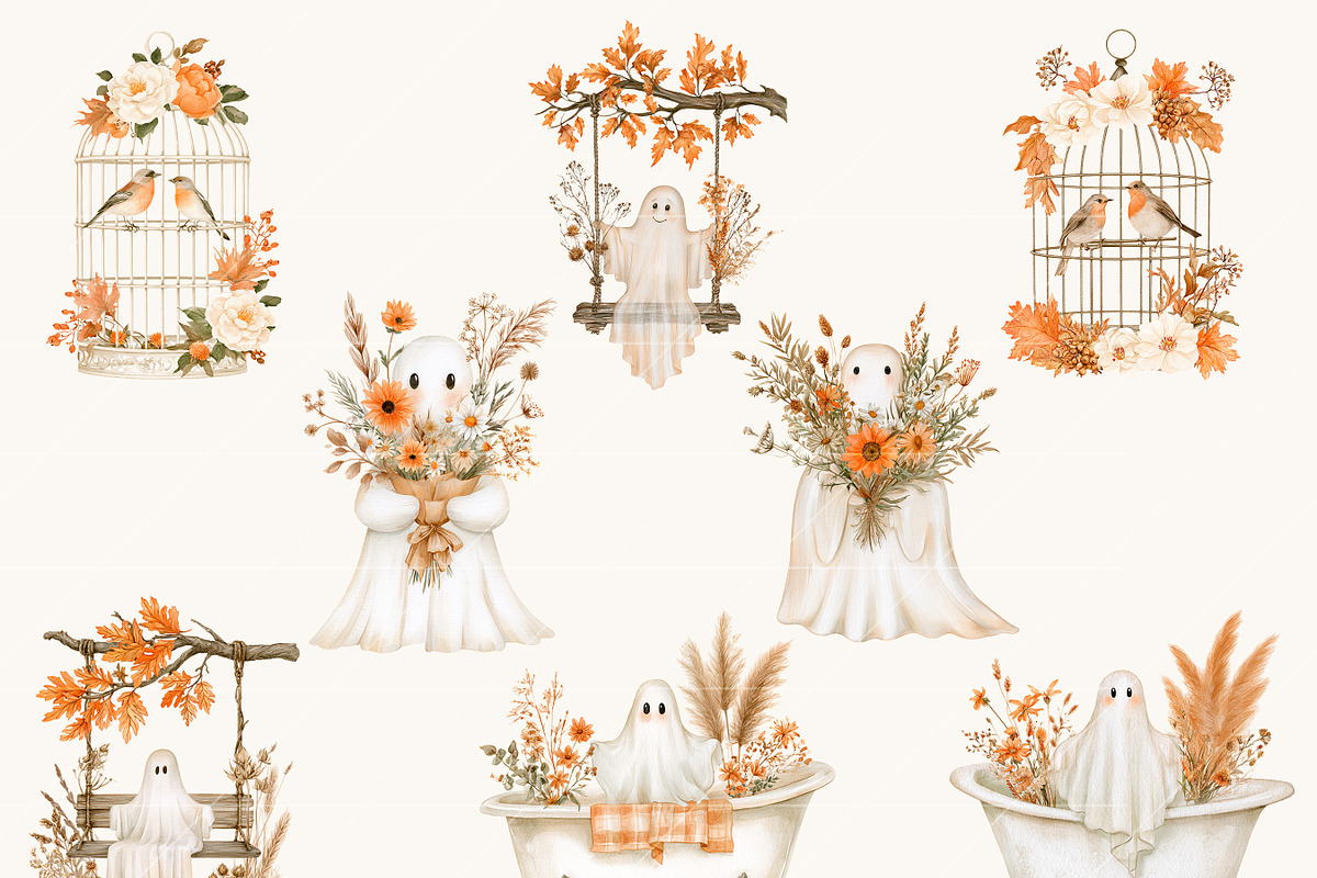 Cute Ghost Halloween Clipart Bundle, a Seasonal Illustration by BusyDaydesign (Photo 2 of 9)