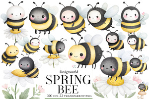 Watercolor spring bee clipart, an Illustration by Designworld