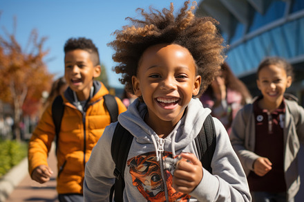 African american schoolboy running with group of kids on backgro, a Person Illustration by AS photostudio