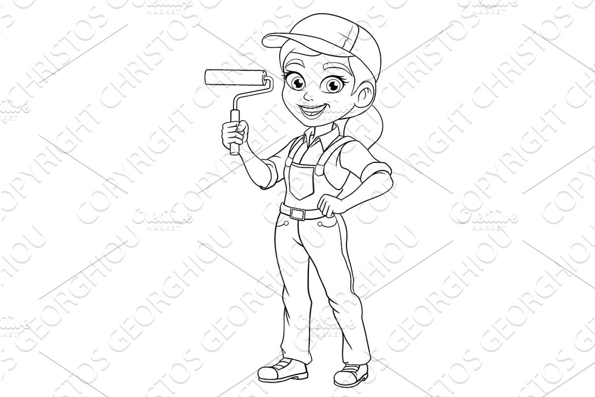 Woman Female Painter Decorator, a Person Illustration by Christos Georghiou
