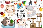Cute Cats Clipart - Feline Animal, an Animal Illustration by Inkley Studio (Thumbnail 1 of 2)