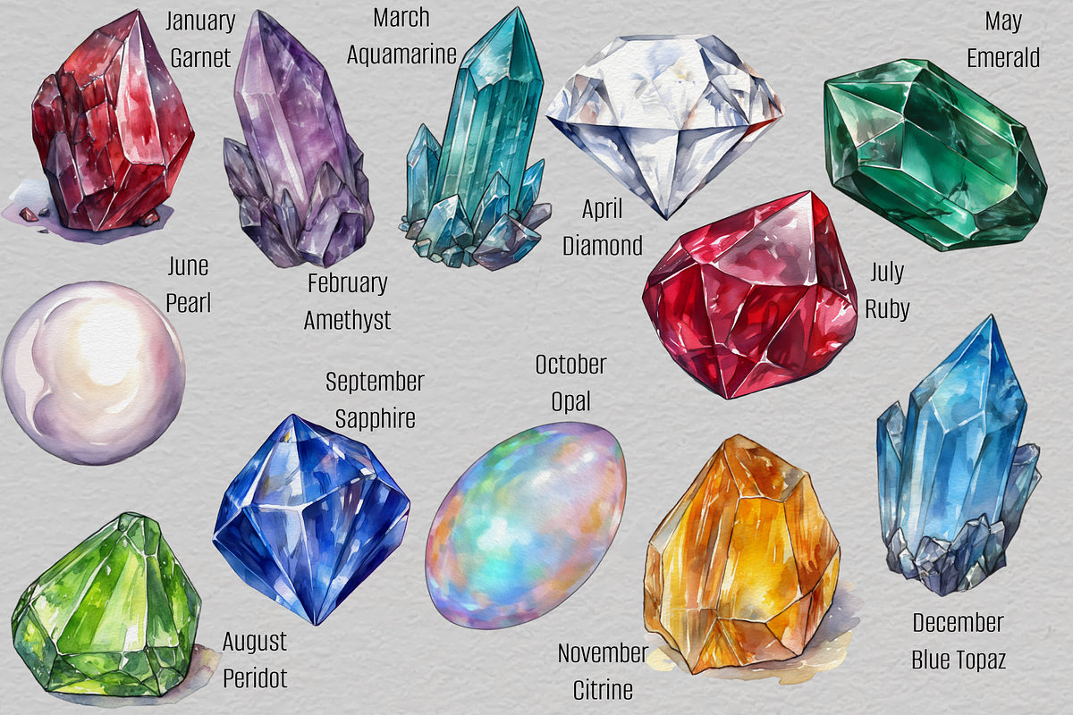 Watercolor Birthstone Clipart, an Illustration by NadiaTheronArt (Photo 2 of 5)