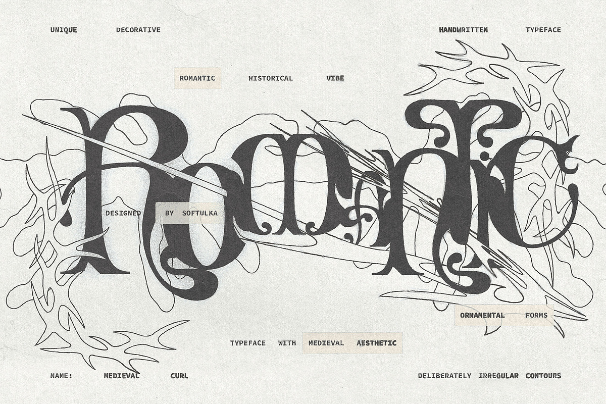 Medieval Curl Typeface, a Handwritten Font by softulka (Photo 6 of 8)