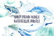 Hand-drawn watercolor whale bundle, an Object Graphic by Natsuhisui (Thumbnail 1 of 9)