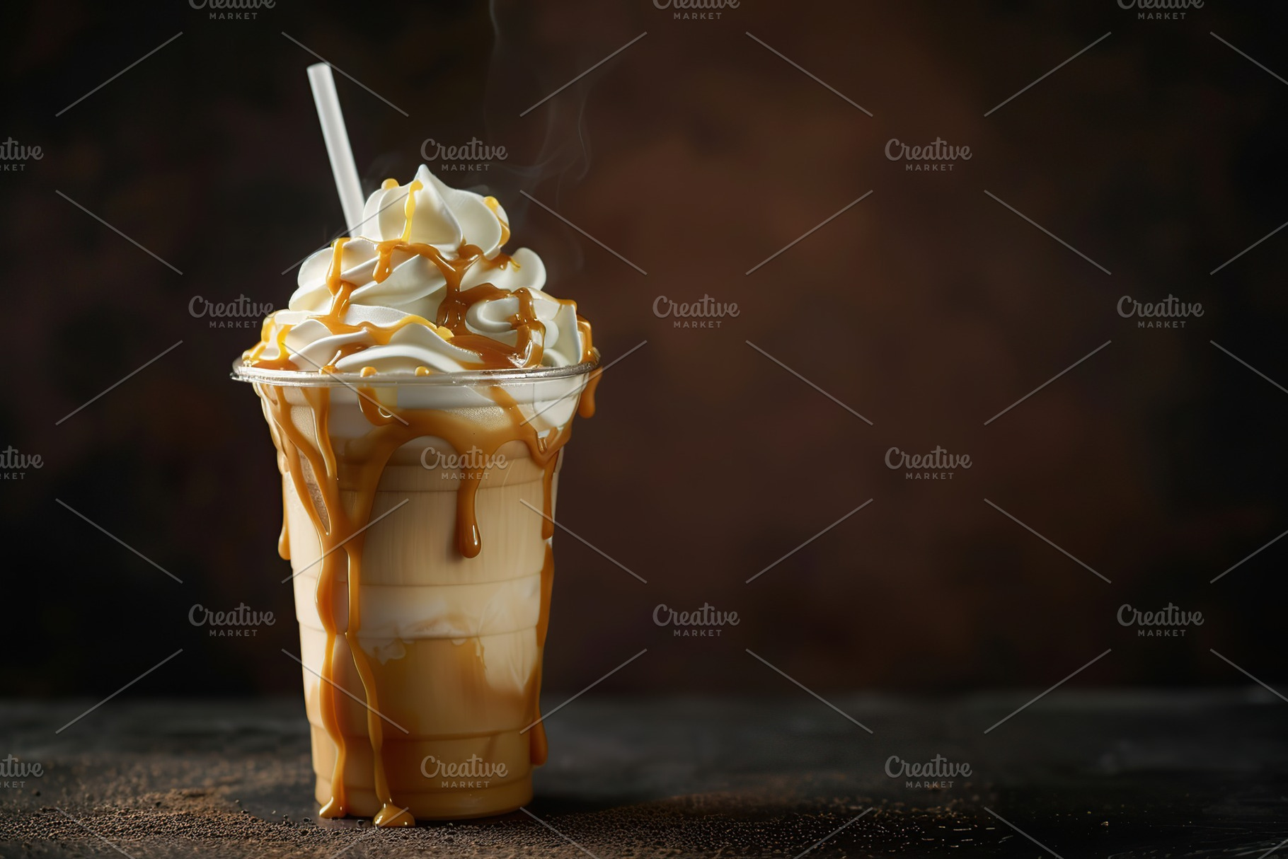 Iced coffee latte in cup on dark background, a Food & Drink Photo by AlyaAnd