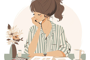 Young woman working at desk with documents and calculator in peaceful setting, a Photo by AS photostudio