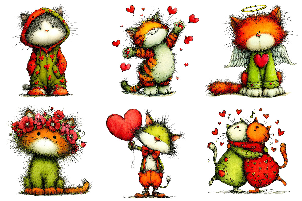 Valentines Whimsical Cats Clipart, an Illustration by Dream Creation (Photo 2 of 6)