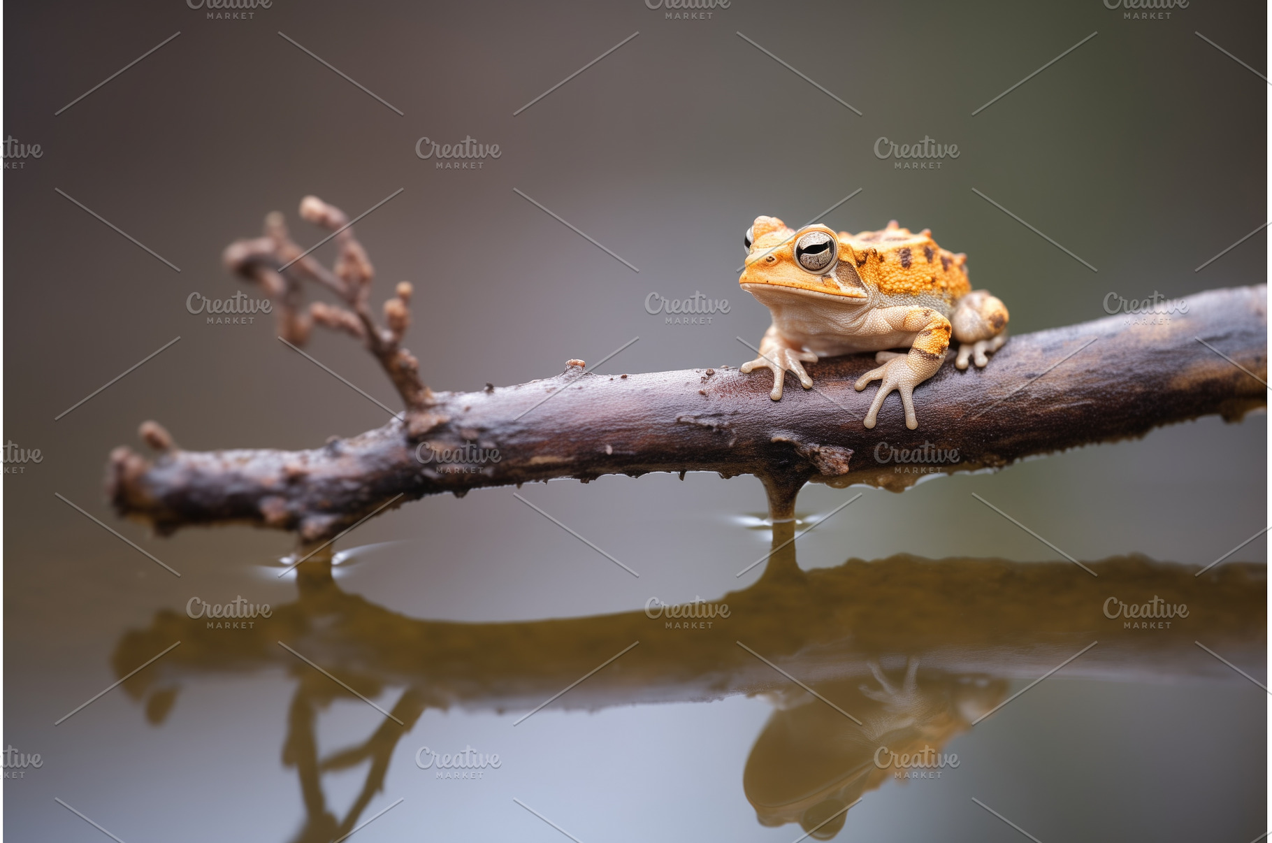 toad on branch near water, an Animal Photo by Sergey Kotenev