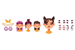 Girl avatar constructor elements set, a Person Illustration by art PVP - market