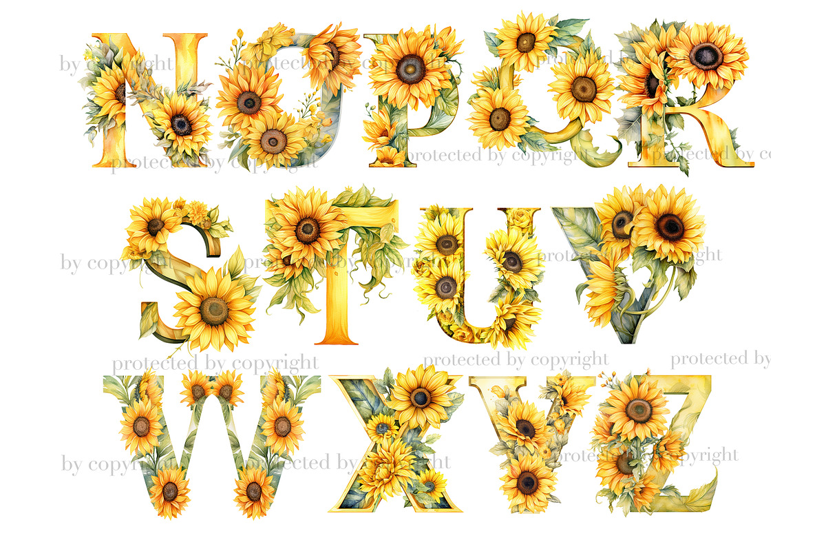 Sunflowers Alphabet | Yellow Letter, a Seasonal Illustration by GlamArtZhanna (Photo 3 of 5)