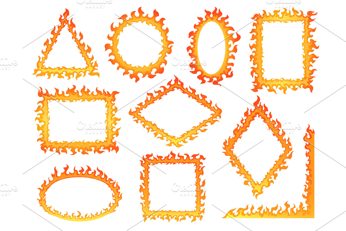 Cartoon flame borders. Fire frames, an Illustration by Stock-Smart-Start