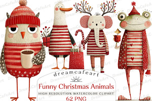 Funny Christmas Animals Clipart, an Illustration by DreamCafeArt