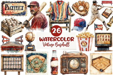Vintage Baseball Game Day Clipart, an Illustration by CreationArt