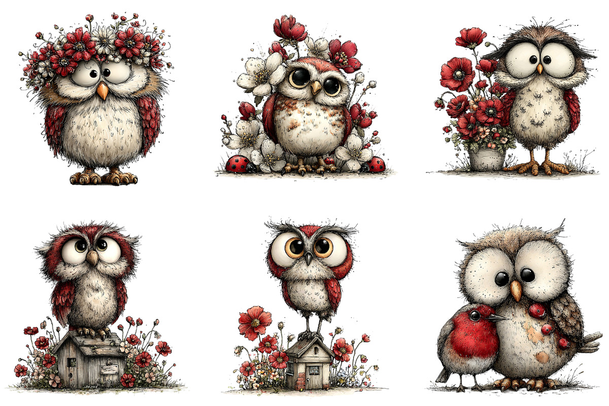 Whimsical Owls Spring Clipart, an Illustration by CraftArtStudio (Photo 5 of 6)