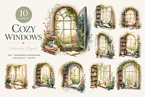 8 Watercolor Cozy Reading Nook Clipa