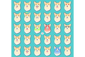 Set Of Stickers With Emotions Of Dog Vector