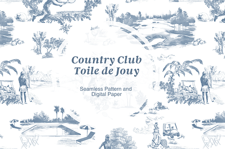 Country Club Toile de Jouy Pattern, a Background Graphic by Hughes Studio
