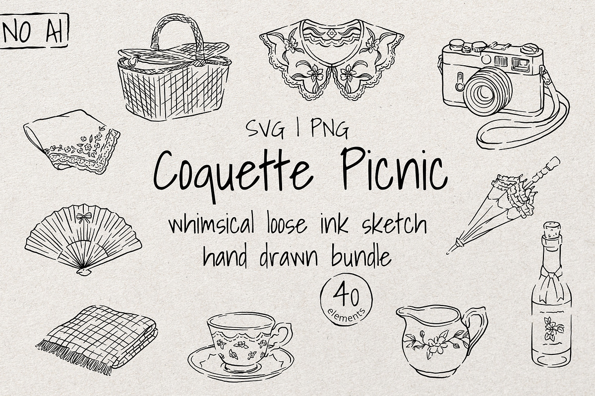 Coquette Picnic Sketch Bundle, an Object Illustration by Artalia (Photo 1 of 5)