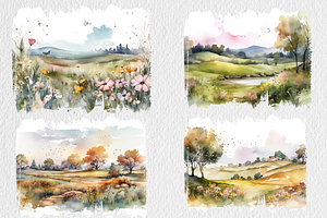 Watercolor Spring Meadows Clipart