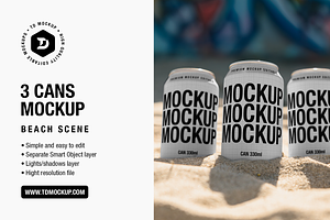 3 Cans Mockup - Beach Scene