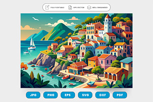 Colorful houses of a coastal village, a Graphic by SaroStock
