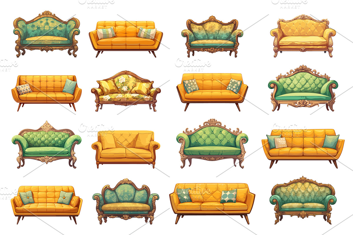 Set of old vintage sofas with, an Object Illustration by LadadikArt