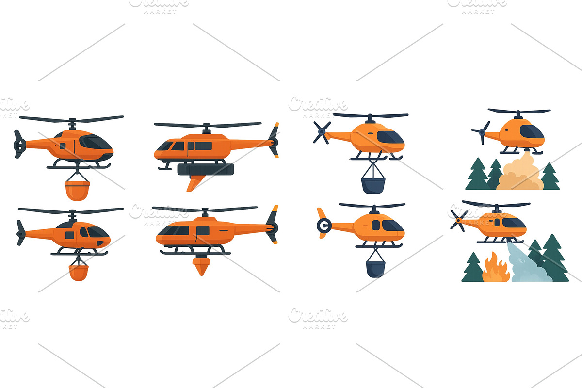 Various helicopters in orange, a Transportation Illustration by ZinetroN