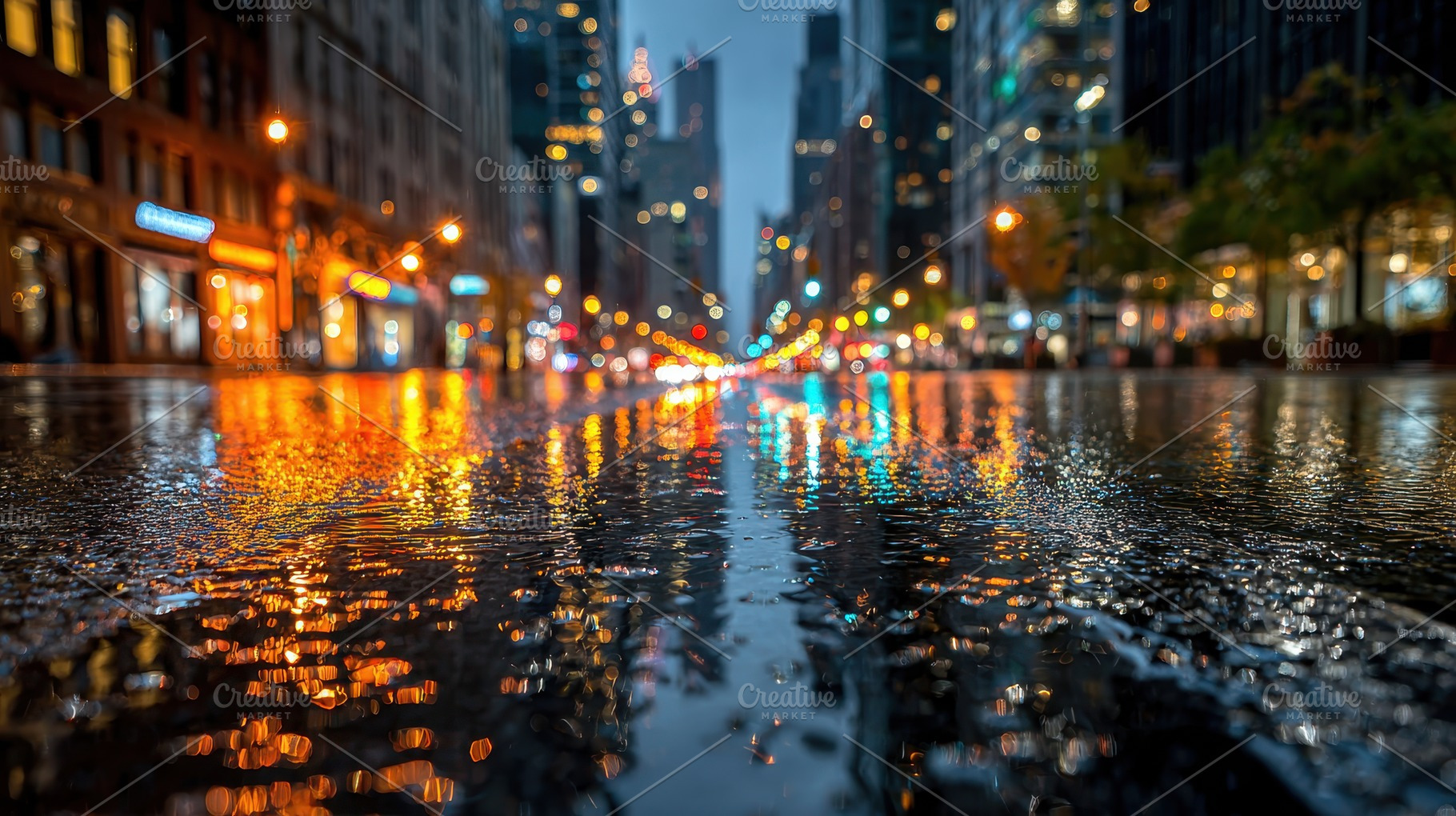 Rainy Night Cityscape Reflections We, a Photo by Pixeness Studio
