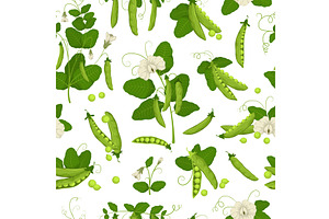 Cartoon green peas seamless pattern, a Food Illustration by YummyBuum